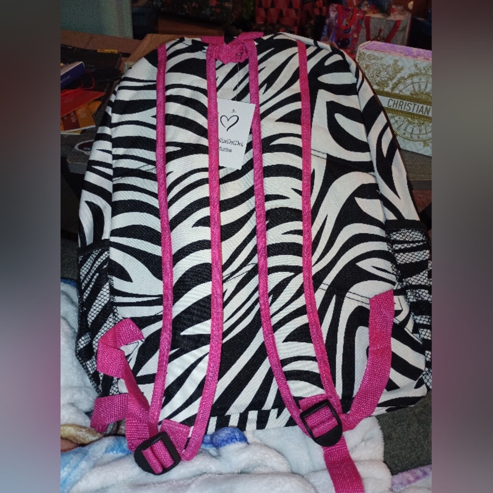 Zebra Pattern Backpack with Pink Interior - Picture 2 of 4